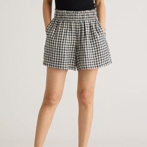 Quince 100% European Linen High Waisted Shorts in Gingham (Size Medium)